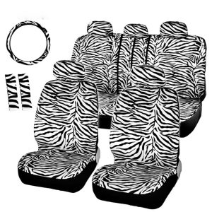 Zebra Car Seat Covers for Full Set with 2 Seat Belt Pads and steering wheel cover